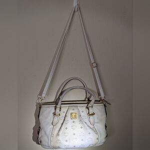 MCM White Leather Two Way Hand Crossbody Bag Good Condition
